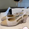 Classic designer sandals High Quality Womens wedding dress shoes summer thick heels fashion round head slides 100% leather Platform office large size sandal Wirh Box