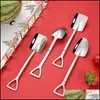 Spoons Flatware Kitchen Dining Bar Home Garden Ll Stainless Steel Spoon Mini Shovel Shape Coffee Ice Cream Desserts Scoop Fruits Dhqtx