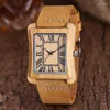 Wristwatches Quartz Watches Wood Mens Clock Unique Design Top Wooden Bamboo Sport Wrist Watch Square Dial Man Women 2022