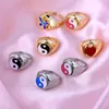 Cluster Rings Fashion Multicolor Heart Geometric For Women Girls Design Bagua Yin Yang Tai Chi Korean Party Jewelry GiftCluster