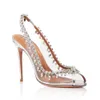 Ladies patent PVC women 2024 12CM Stiletto high heels sandals Shoes Pumps summer diamond chain peep-toes open toe party wedding one-line Europe and America size