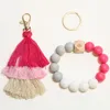 Llaveros Llavero de cuentas de silicona coloridas para mujer Pulsera de borla multicapa Llavero Accesorios de joyería Fred22