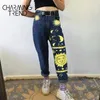 Fashion Sun Star Printed Pants Jeans Women Autumn Black High Waist Young Girls Chic Denim Trousers Woman Cool Boyfriends 220402