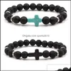 Kunst- en ambachten kunst geschenken huizentuin 8 mm zwarte stenen kralen kruis charmes elastische streng armband bangle voor vrouwen mannen jood dhtam