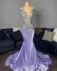 Abiti da ballo Mermiad in velluto viola chiaro 2022 per ragazze nere abiti da laurea di spaghetti con perline di lusso abiti da festa di compleanno