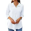 Blouses pour femmes Chemises Femmes Blanc T-shirt à col en V profond et Tops en coton décontractés Lin Manches 3/4 Coupe ample Bouton floral FemmesFemmes