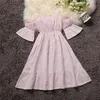 女の子のドレスガールズサマードレスティーンエイジャーの子供コットンレースプリンセスキッズ314歳の子供服ピンクピンク