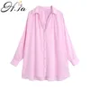 HSA Spring Summer Summer Chic Women Рубашки розовые топы женская винтажная пуговица в длинные рукава с бабочкой негабаритный размер плюс размер BL 210716