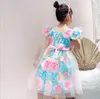 Baby Girl Colorful Flower Cute Tulle Dresses Girl Kid's Elegant Bow Frock Kawaii Gown Tutu 2-10Y Children Performance Vestidos 2022 New