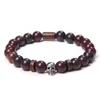 Brins de perles Mélange Pierre Naturelle Crâne Bracelets Porte-Bonheur Pierre De Sang Lave Oeil De Tigre Pour Hommes Punk Cool BraceletBangles Bijoux Gothi310o