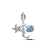 Design 925 Sterling Silver Charms Perline sfuse Perline Moda Lusso Ragazza Sirena Originale Bracciale Pandora Conchiglia Stella marina Ciondolo Gioielli fai da te Regalo per le donne