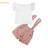 Bambini Neonate Summer Fly Sleeve Top Solid Magliette tuta Toddler Bambini Abbigliamento casual Set 2 pezzi 16Y 220615