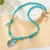 Pendant Necklaces Vintage Bohemian Ethnic Turquoise Necklace For Women Fashion Butterfly Leaves Heart Shape Casual Natural Beaded JewelryPen