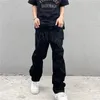 Men's Jeans luxury Designer Denim Embroidery Black Fashion Streetwear Low Rise Baggy Straight Hip Hop Trousers314V