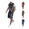 New Camouflage Splicing Tracksuits For Mens Fitness Training T shirts And Sports Drawstring Shorts Running 2 Piece Sets 2293