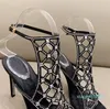 Mode-cristaux Sandales cage Chaussures pour femmes romaines cristal diamant décoratif incrusté de talons creux sandales à bout ouvert Dîner robe chaussure