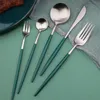 New Green Handle 18/8 Silverware Flatware Cutlery Spoon Fork Knife Party Tableware