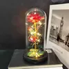 Decorative Flowers & Wreaths Handmade Everlasting Artificial Flower Rose Glass Cover LED Light Home Decor Valentine's Day Decoration Tab