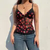 Débardeurs pour femmes Camis Summer Fashion Slim Sexy Club Bow Print Fraise Voir à travers Mesh Backless Low Cut Short Girl Femmes V-cou Tank TopW