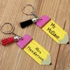 Porte-clés en forme de crayon, accessoires de mode vierges, bricolage, avec pompon, cadeau de festival, vente en gros, 6 couleurs