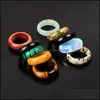 حلقة Solitaire Rings المجوهرات أزياء 8 مم الحجر الطبيعي Opal turquoises أسود Onyx Tiger Eye Sodalit