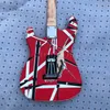 Edward Eddie Van Halen Heavy Relic Red Franken Electric Guitar Black White Stripes St Shape Maple Neck Floyd Rose Tremolo No Logo