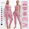 Mulheres sem costura conjunto de yoga treino sutiã outfit atlético ginásio manga curta colheita superior shorts fitness treino terno esportivo w220418