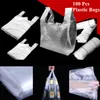 15-26cm/20-30cm/24-37cm/28-48cm100 Stück/Packung Transparente Beutel Einkaufstasche Supermarkt Plastiktüten mit Griff Lebensmittelverpackung