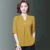 5xl Oversize Women Spring Summer Style Chiffon Blouses Shirts Lady Casual Half Sleeve Vneck Loose Style Blusas Tops DF2867 210401