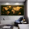 Vintage Golden World Map Poster HD Imprimível mapa vintage Pinturas de lona Picture de arte de parede para decoração de sala de estar Cuadros