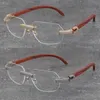 Metall rimlös trä design klassisk modell ramar glasögon lyx mikro-asfalterad diamant set glasögon män kvinnor stenar tråd 18k guld flyttbara ram katt ögonglasögon