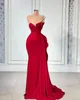 Elegant Red Mermaid Prom Dresses Plus Size Scoop Neck Beadings Ruffles Pleats Evening Party Gown Formal Special Occasion Dress Wear Vestidos Custom Made