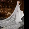 Bridal Veils V20 High-End 3D Flowers Wedding Veil Soft Tulle Cathedral Längd Enkel Tier Raw Edge Veilbridal