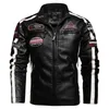 Мужчина зимняя кожаная куртка винтажная вышивка мотоциклера байкер