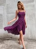 Sexy Fashion Purple Dress Women Beach Style Spaghetti Strap Backless Printed Floral Y2K Aesthetic Casual Summer 220616