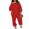 Seksowne na ramionach Jumpsuits Rompers 4xl Kobiety luźne jednoczęściowe spodnie jesień ubrania plus size