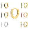 Hoop & Huggie 100% 925 Sterling Silver Small Earring 10mm Paved Colorful CZ Multi Piercing Women JewelryHoop Kirs22
