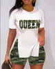 Designer Tracksuits Sexig Casual Short Sleeve Leggings Outfits Fashion Print Ladies Split Loose T Shirt Två stycken Set