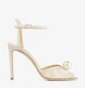 22s Summer Design heel sandals Sacaria Dress Wedding Shoes Pearl Embellished Satin Platform Sandal Elegant Women White Bride Pearls High Heels Ladies Pumps EU35-43