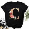 A B C D E Anglais Alphabet Imprimer T-shirt Femmes D'été Couples Amoureux Femme T-shirt Harajuku Casual Noir Tops T-shirts 220527