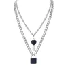 Femmes Gemstone Pendentif Chaîne Collier Filles Dainty Layered Lock et Key Choker Bijoux pour Hommes Fille Garçons