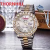 Ünlü tasarımcı tam paslanmaz çelik saatler 43mm kuvars kronograf hareketi erkekler büyük elmaslar roma numarası klasik kol saatleri relogio maskulino