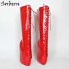 Red Ballet Wedge Fetish Pinup Women Easy Wear Art Performance Boots Beginner Lockable Ballet Wedge Boots Hoof Sole Heelless