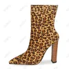 Rontic femmes hiver bottines Faux daim fermeture éclair arrière talons épais bout pointu joli léopard chaussures de fête taille américaine 4-14