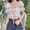 Mulheres Blusas Camisas Verão Branco Blusa Doce Tops Mulheres 2022 Lace Designer Kawaii Camisa Casual Chiffon Manga Curta Partido Elegante Bonito