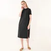 Elegant Cotton WomenS Dress Casual Loose Short Sleeve Split Out Black Female Sexy Long For Year Vestido Sales 220426