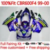 Corpo stampo ad iniezione per HONDA CBR 600 F4 FS CC 600F4 600CC 1999-2000 Carrozzeria 136No.94 100% Fit CBR600F4 CBR600 F4 99 00 CBR600FS 1999 2000 Kit carenatura OEM blu movistar