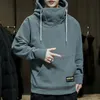 Thick Fleece Hoodies Men Autumn Winter High Neck Hooded Windproof Hip Hop Fashion Clothing Tops Casual 220406