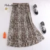 Autumn winter women vintage elegant leopard skirt Women Snake print high waist pleated skirts womens Casual skirts female 210315