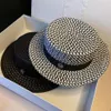 Women Jazz Straw Hat Summer Outdoor Sun Protection Caps Rhinestone Letter Beach Flat Cap Breathable Wide Brim Hats241B271G